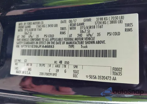 2018 Ford F-150 Xlt z USA, uszkodzony, nr VIN 1FTFX1E59JFA46893